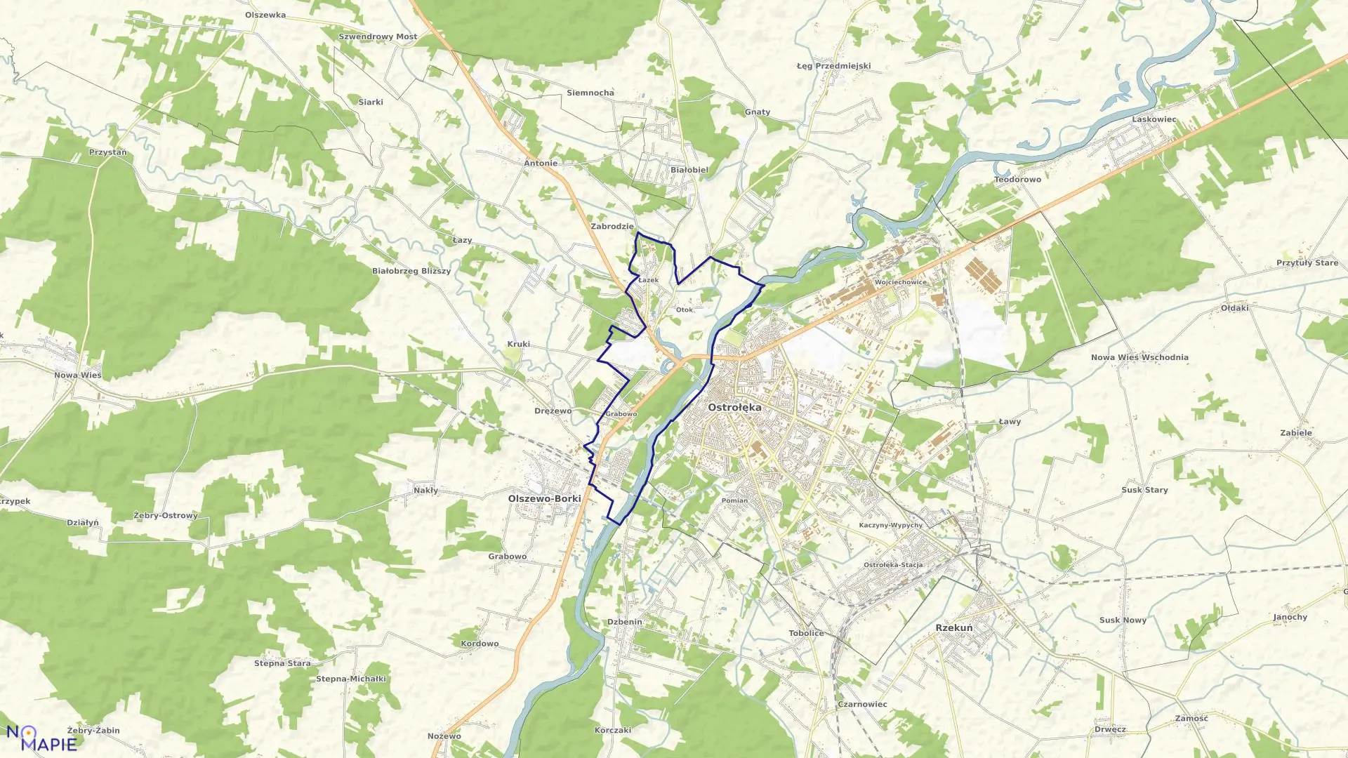 Mapa obrębu 1 w mieście Ostrołęka
